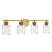 Quoizel Baltic 34in 4-Light Vanity Light | Coastal Brushed Gold and Clear Water Glass | Bathroom Vanity & Powder Room | Model BTC8634BRG