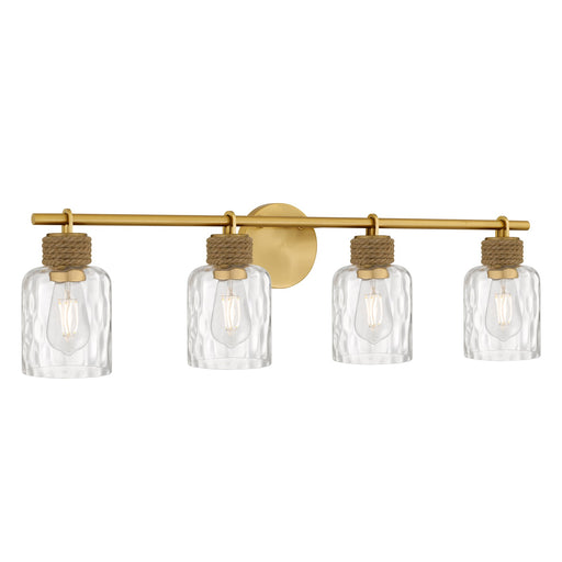 Quoizel Baltic 34in 4-Light Vanity Light | Coastal Brushed Gold and Clear Water Glass | Bathroom Vanity & Powder Room | Model BTC8634BRG