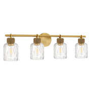 Quoizel Baltic 34in 4-Light Vanity Light | Coastal Brushed Gold and Clear Water Glass | Bathroom Vanity & Powder Room | Model BTC8634BRG
