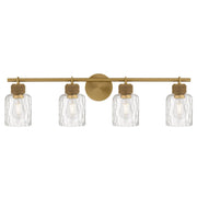 Quoizel Baltic 34in 4-Light Vanity Light | Coastal Brushed Gold and Clear Water Glass | Bathroom Vanity & Powder Room | Model BTC8634BRG