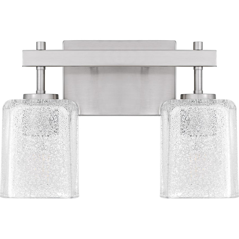 Quoizel Brenthouse 2Lt Bath Light, Nickel/Clear/Sand Spray Inside
