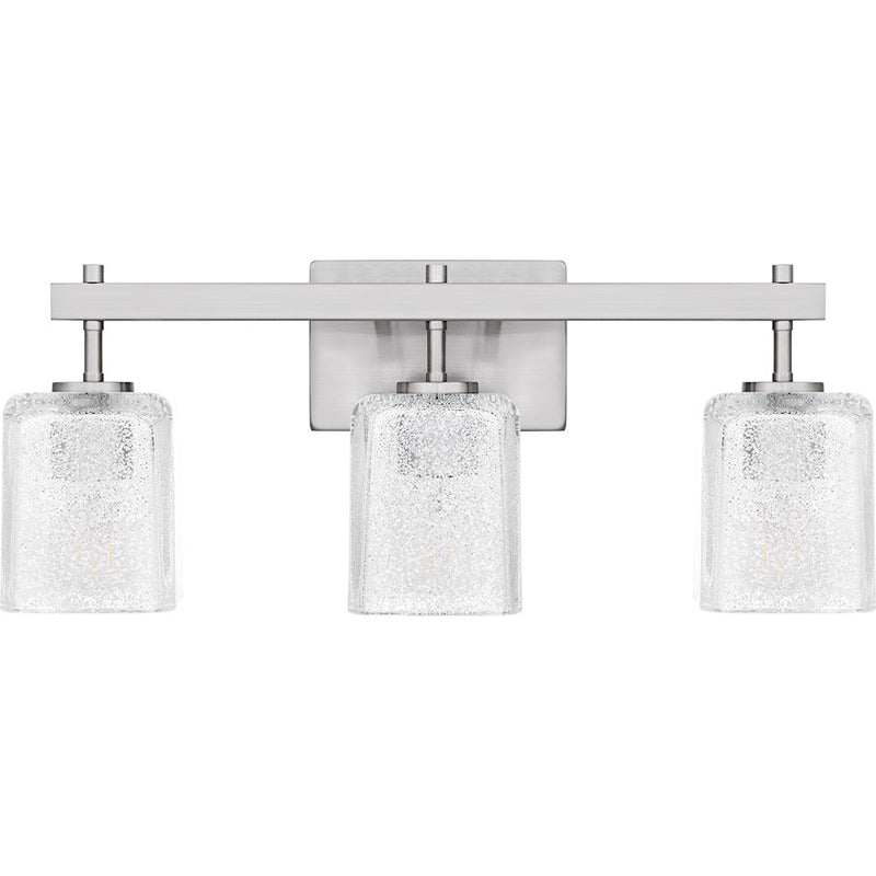 Quoizel Brenthouse 3Lt Bath Light, Nickel/Clear/Sand Spray Inside