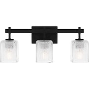 Quoizel Brenthouse 3Lt Bath Light, Black/Clear/Sand Spray Inside - BTH8622MBK