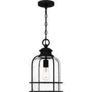 Quoizel Bowles 10in 1-Light Outdoor Lantern | Industrial Coastal Earth Black and Clear Seedy Glass | Front Porch & Patio | Model BWE1910EK