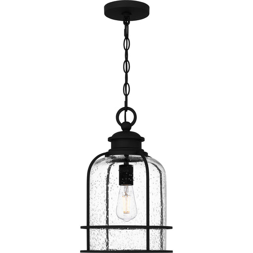 Quoizel Bowles 10in 1-Light Outdoor Lantern | Industrial Coastal Earth Black and Clear Seedy Glass | Front Porch & Patio | Model BWE1910EK