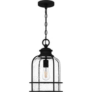 Quoizel Bowles 10in 1-Light Outdoor Lantern | Industrial Coastal Earth Black and Clear Seedy Glass | Front Porch & Patio | Model BWE1910EK
