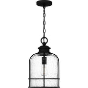 Quoizel Bowles 10in 1-Light Outdoor Lantern | Industrial Coastal Earth Black and Clear Seedy Glass | Front Porch & Patio | Model BWE1910EK