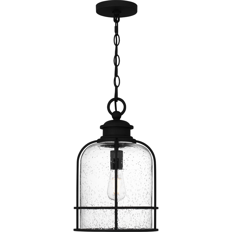 Quoizel Bowles 10in 1-Light Outdoor Lantern | Industrial Coastal Earth Black and Clear Seedy Glass | Front Porch & Patio | Model BWE1910EK