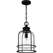 Quoizel Bowles 10in 1-Light Outdoor Lantern | Industrial Coastal Earth Black and Clear Seedy Glass | Front Porch & Patio | Model BWE1910EK
