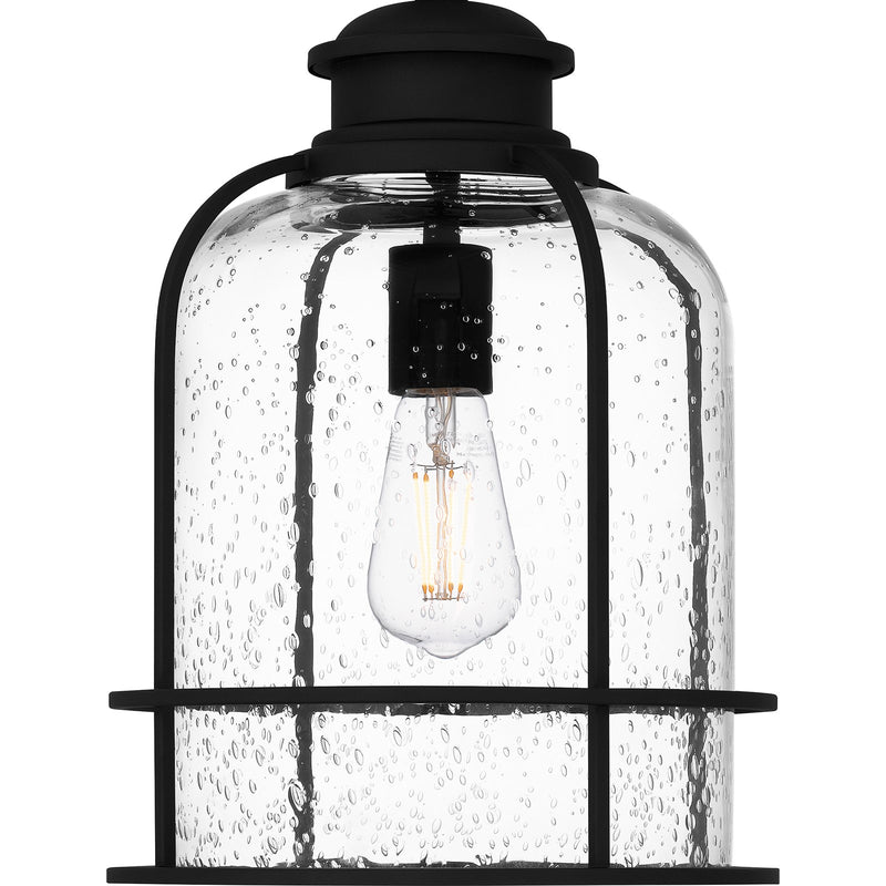 Quoizel Bowles 10in 1-Light Outdoor Lantern | Industrial Coastal Earth Black and Clear Seedy Glass | Front Porch & Patio | Model BWE1910EK