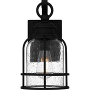 Quoizel Bowles 12in 1-Light Outdoor Wall Lantern | Industrial Coastal Earth Black and Clear Seedy Glass | Front Porch & Entryway | Model BWE8406EK