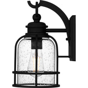 Quoizel Bowles 12in 1-Light Outdoor Wall Lantern | Industrial Coastal Earth Black and Clear Seedy Glass | Front Porch & Entryway | Model BWE8406EK