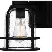 Quoizel Bowles 12in 1-Light Outdoor Wall Lantern | Industrial Coastal Earth Black and Clear Seedy Glass | Front Porch & Entryway | Model BWE8406EK