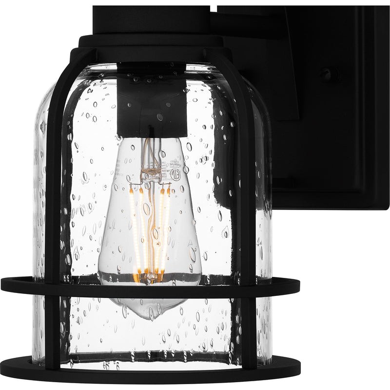 Quoizel Bowles 12in 1-Light Outdoor Wall Lantern | Industrial Coastal Earth Black and Clear Seedy Glass | Front Porch & Entryway | Model BWE8406EK