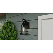 Quoizel Bowles 12in 1-Light Outdoor Wall Lantern | Industrial Coastal Earth Black and Clear Seedy Glass | Front Porch & Entryway | Model BWE8406EK