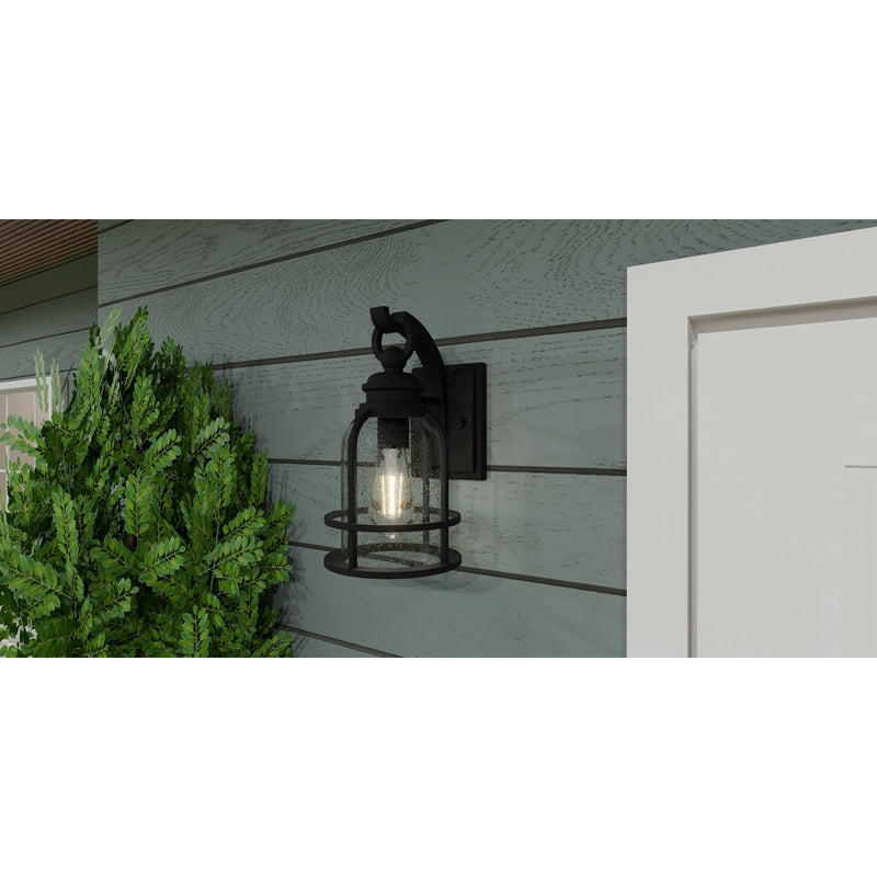 Quoizel Bowles 12in 1-Light Outdoor Wall Lantern | Industrial Coastal Earth Black and Clear Seedy Glass | Front Porch & Entryway | Model BWE8406EK