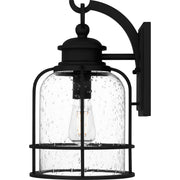 Quoizel Bowles 14.5in 1-Light Outdoor Wall Lantern | Industrial Coastal Earth Black and Clear Seedy Glass | Front Porch & Entryway | Model BWE8408EK