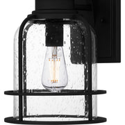 Quoizel Bowles 14.5in 1-Light Outdoor Wall Lantern | Industrial Coastal Earth Black and Clear Seedy Glass | Front Porch & Entryway | Model BWE8408EK