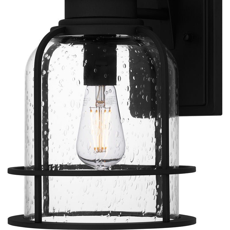 Quoizel Bowles 14.5in 1-Light Outdoor Wall Lantern | Industrial Coastal Earth Black and Clear Seedy Glass | Front Porch & Entryway | Model BWE8408EK