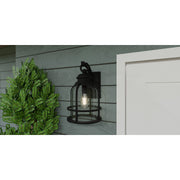 Quoizel Bowles 14.5in 1-Light Outdoor Wall Lantern | Industrial Coastal Earth Black and Clear Seedy Glass | Front Porch & Entryway | Model BWE8408EK