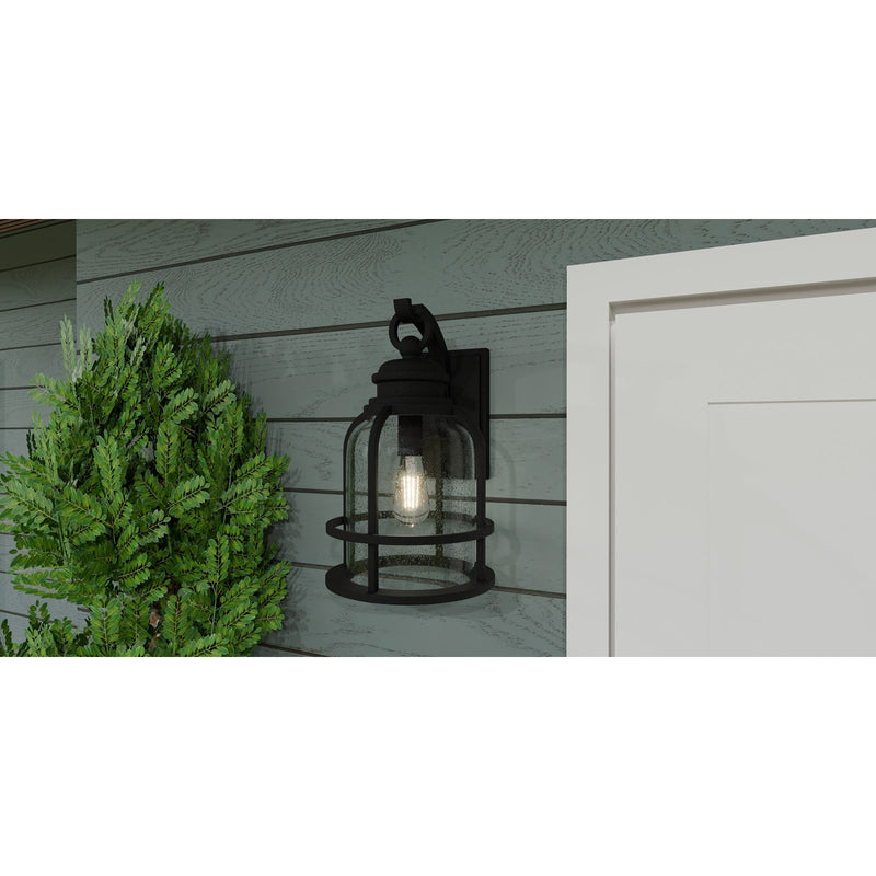 Quoizel Bowles 14.5in 1-Light Outdoor Wall Lantern | Industrial Coastal Earth Black and Clear Seedy Glass | Front Porch & Entryway | Model BWE8408EK