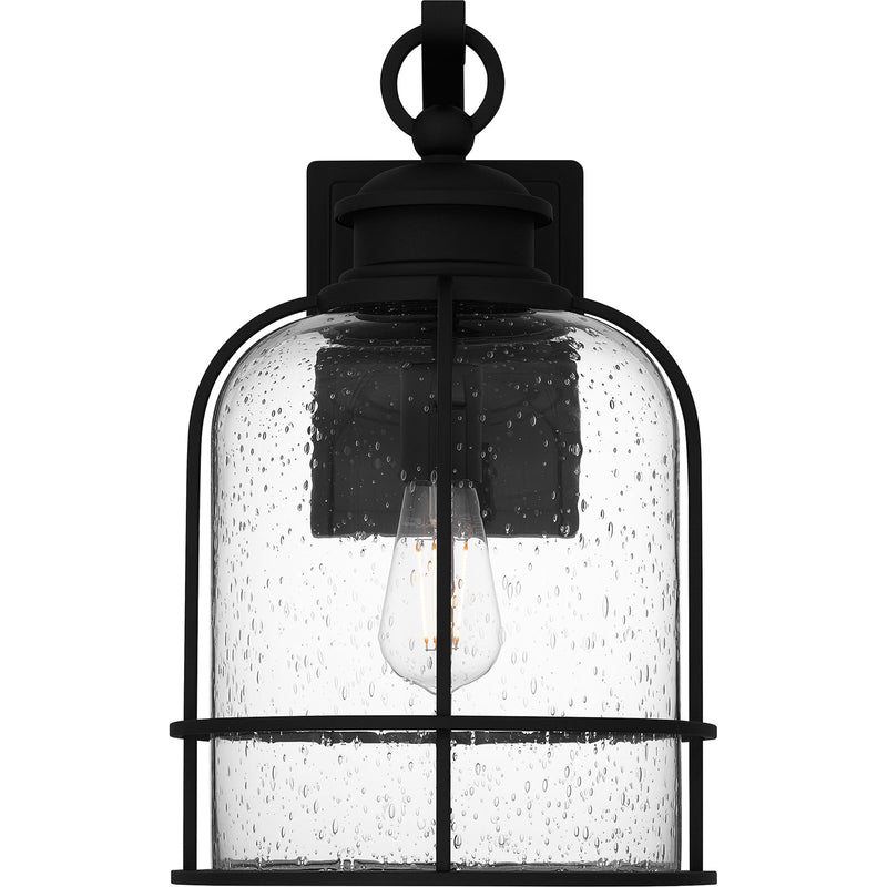 Quoizel Bowles 16.5in 1-Light Outdoor Wall Lantern | Industrial Coastal Earth Black and Clear Seedy Glass | Front Porch & Entryway | Model BWE8410EK