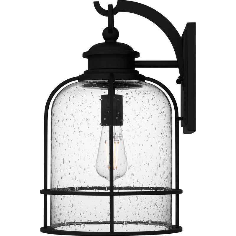 Quoizel Bowles 16.5in 1-Light Outdoor Wall Lantern | Industrial Coastal Earth Black and Clear Seedy Glass | Front Porch & Entryway | Model BWE8410EK