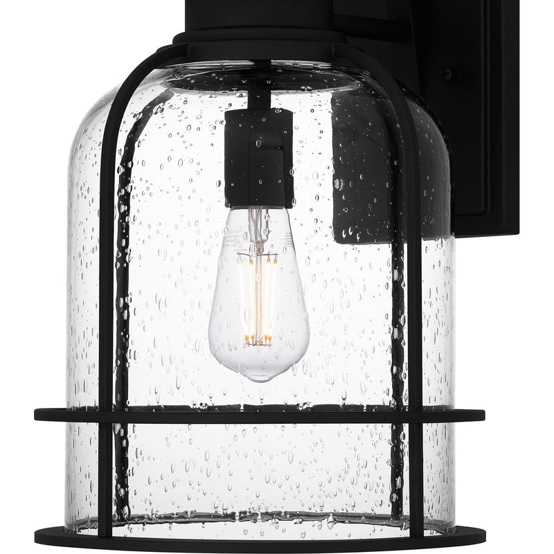 Quoizel Bowles 16.5in 1-Light Outdoor Wall Lantern | Industrial Coastal Earth Black and Clear Seedy Glass | Front Porch & Entryway | Model BWE8410EK