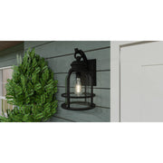 Quoizel Bowles 16.5in 1-Light Outdoor Wall Lantern | Industrial Coastal Earth Black and Clear Seedy Glass | Front Porch & Entryway | Model BWE8410EK