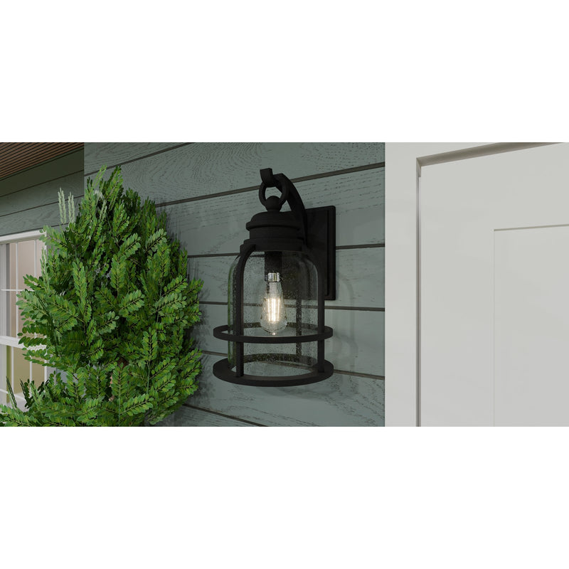 Quoizel Bowles 16.5in 1-Light Outdoor Wall Lantern | Industrial Coastal Earth Black and Clear Seedy Glass | Front Porch & Entryway | Model BWE8410EK