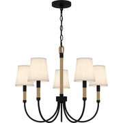 Quoizel Bayside 5 Light Chandelier, Matte Black/White Fabric - BYL5025MBK