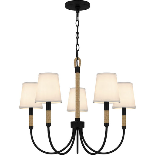 Quoizel Bayside 5 Light Chandelier, Matte Black/White Fabric - BYL5025MBK