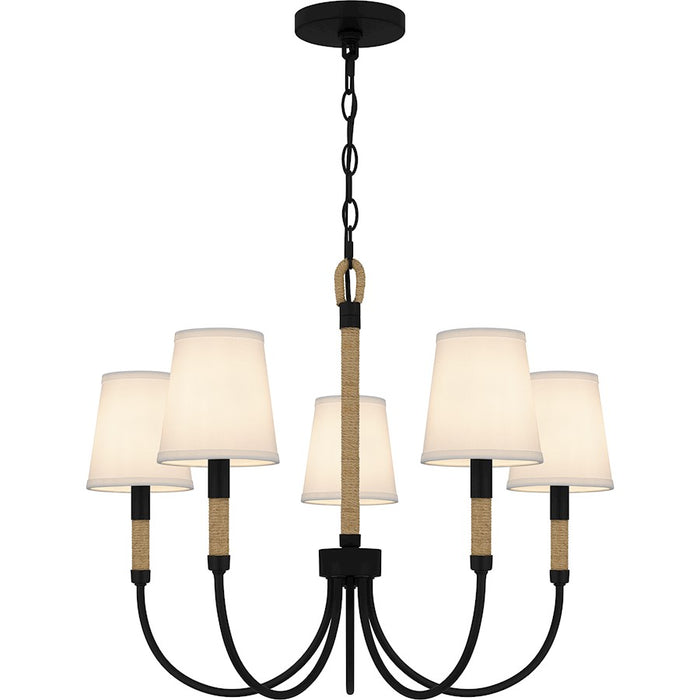 Quoizel Bayside 5 Light Chandelier, Matte Black/White Fabric - BYL5025MBK