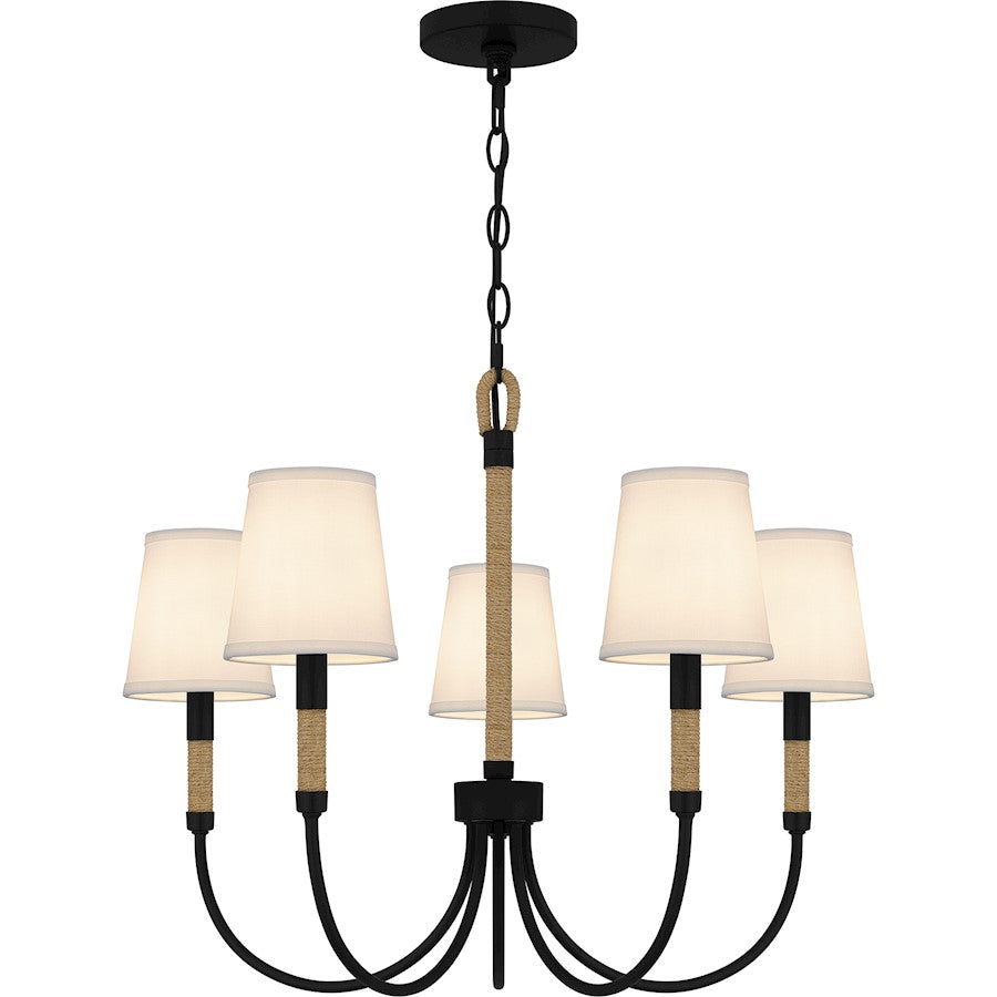 Quoizel Bayside 5 Light Chandelier, Matte Black/White Fabric - BYL5025MBK