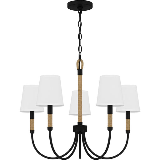 Quoizel Bayside 5 Light Chandelier, Matte Black/White Fabric