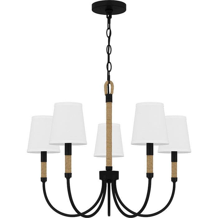 Quoizel Bayside 5 Light Chandelier, Matte Black/White Fabric