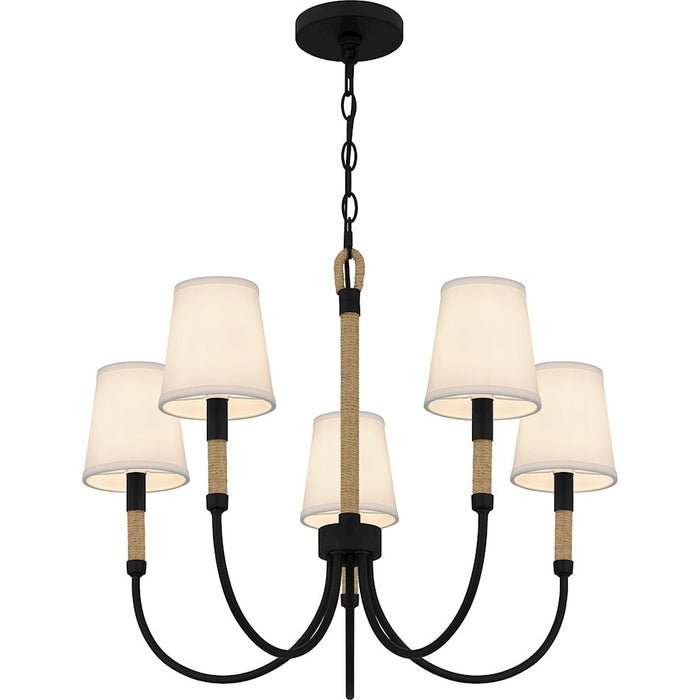 Quoizel Bayside 5 Light Chandelier, Matte Black/White Fabric