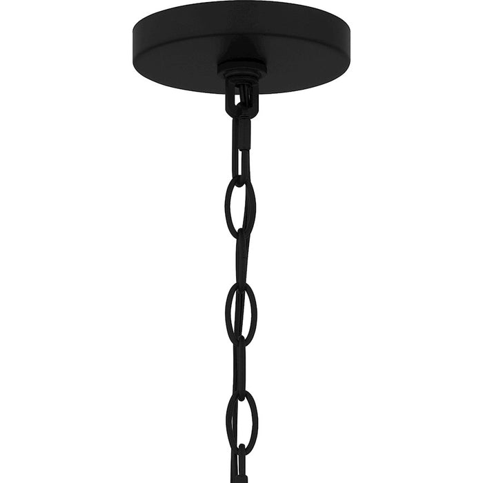 Quoizel Bayside 5 Light Chandelier, Matte Black/White Fabric