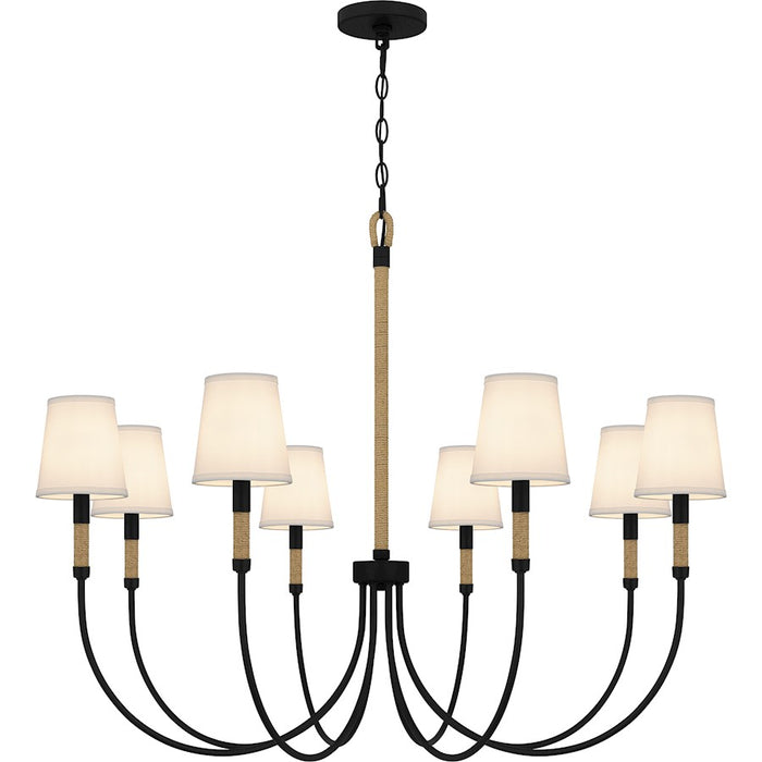 Quoizel Bayside 8 Light Chandelier, Matte Black/White Fabric - BYL5039MBK