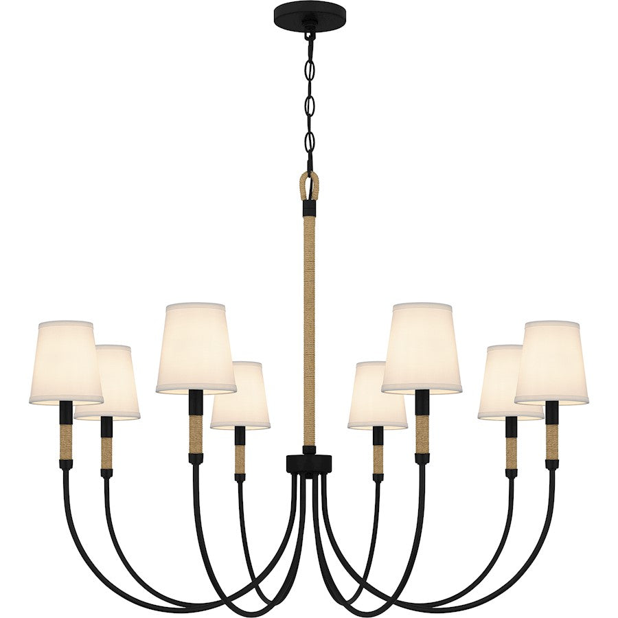 Quoizel Bayside 8 Light Chandelier, Matte Black/White Fabric - BYL5039MBK