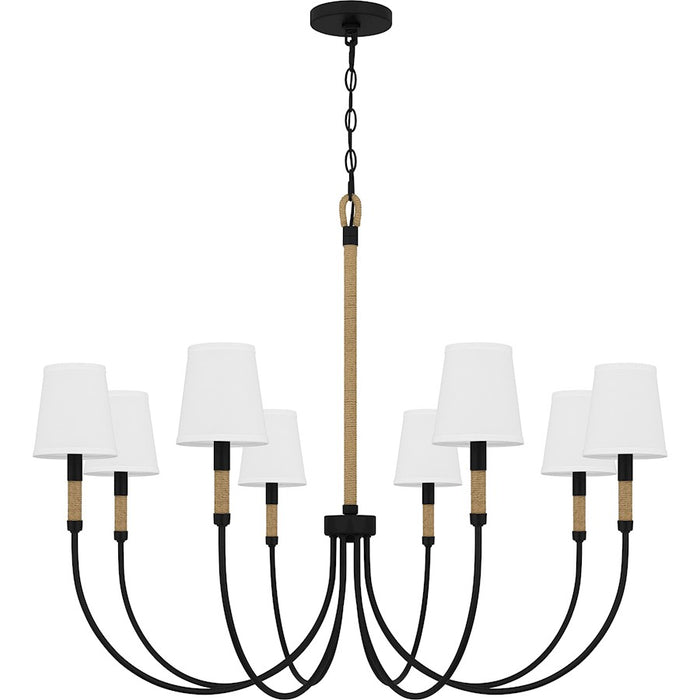 Quoizel Bayside 8 Light Chandelier, Matte Black/White Fabric