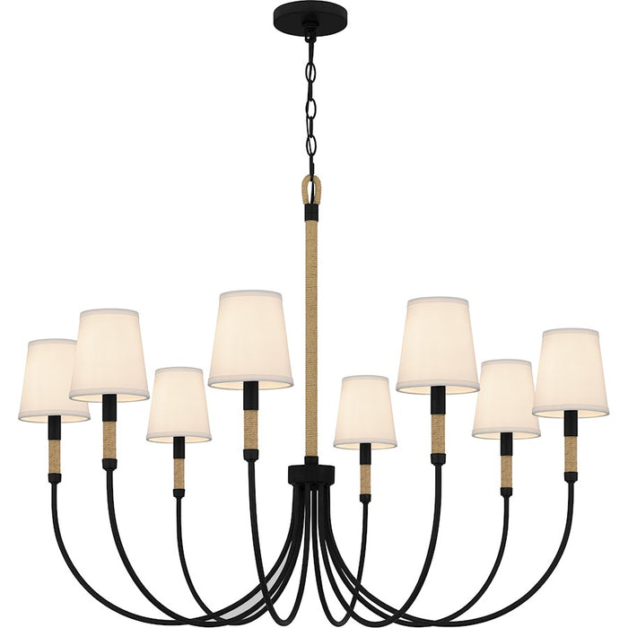 Quoizel Bayside 8 Light Chandelier, Matte Black/White Fabric