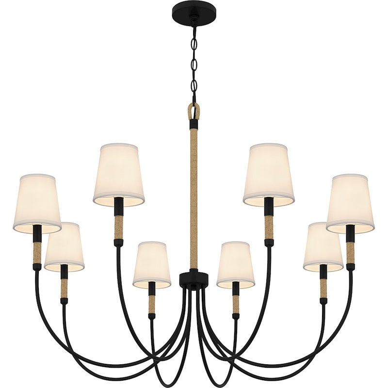 Quoizel Bayside 8 Light Chandelier, Matte Black/White Fabric