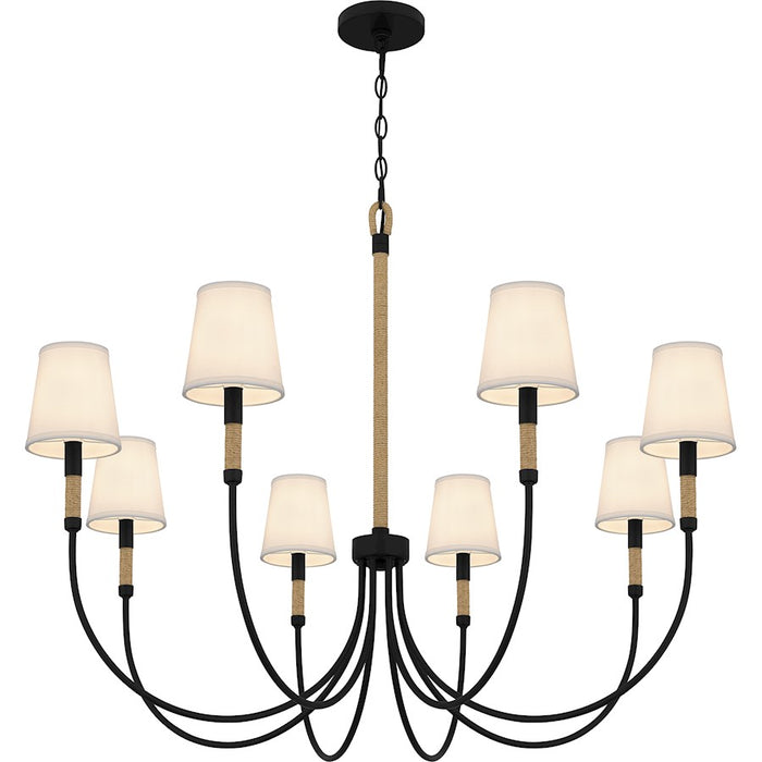 Quoizel Bayside 8 Light Chandelier, Matte Black/White Fabric