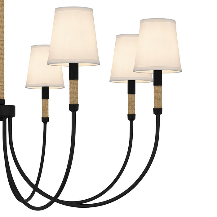 Quoizel Bayside 8 Light Chandelier, Matte Black/White Fabric