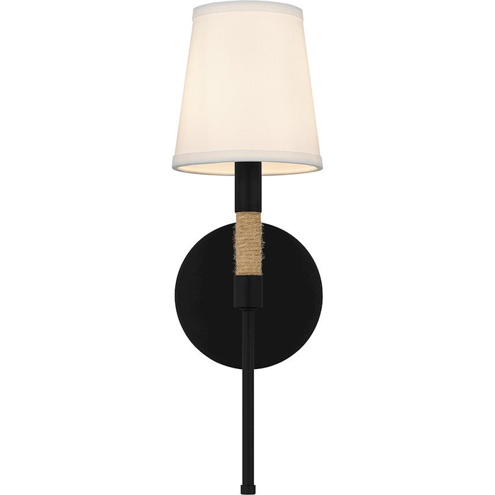 Quoizel Bayside 1 Light Wall Sconce, Matte Black/White Fabric