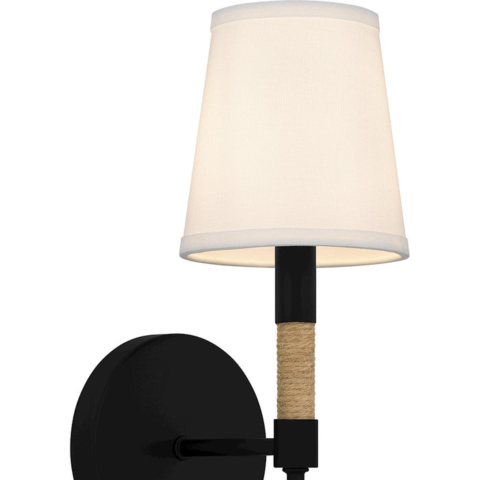 Quoizel Bayside 1 Light Wall Sconce, Matte Black/White Fabric