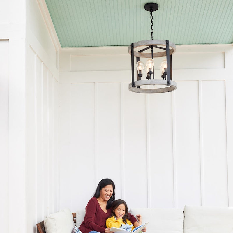 Quoizel Carlisle Foyer 5 Light Pendant, Grey Ash/Clear Seeded