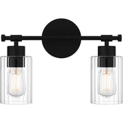 Quoizel Caputo 15in 2-Light Vanity Light | Modern Industrial Matte Black and Clear Ribbed Glass | Bathroom Vanity & Powder Room | Model CAP8615MBK