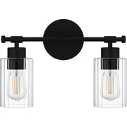 Quoizel Caputo 15in 2-Light Vanity Light | Modern Industrial Matte Black and Clear Ribbed Glass | Bathroom Vanity & Powder Room | Model CAP8615MBK